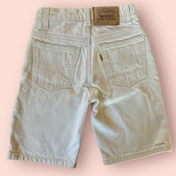 Vtg Little Levis Orange Tab Jeans 560 Shorts Boys Youth Size 7 Ivory Denim Long - Picture 2 of 5